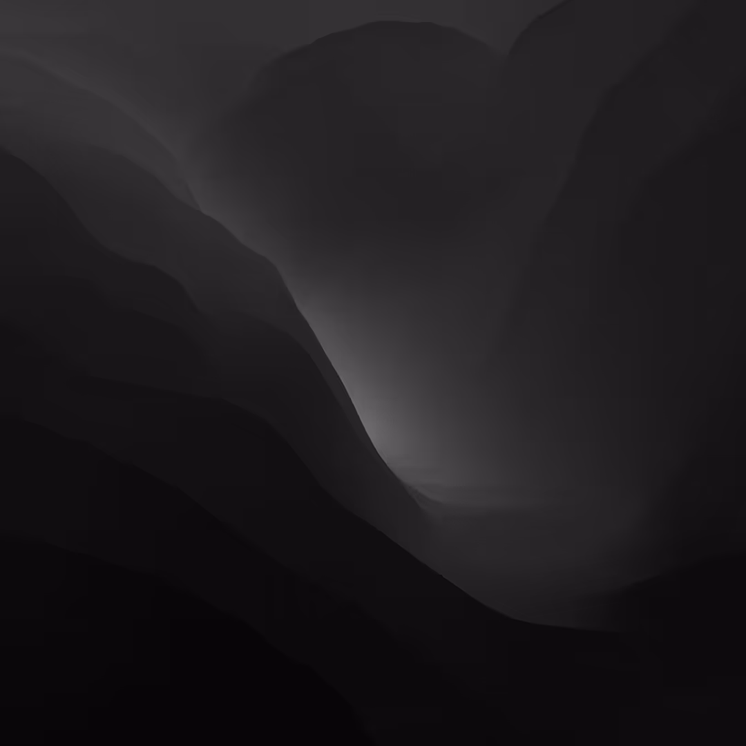 Dark abstract wavy flowing design with subtle light gradients creating elegant curved layers on deep charcoal background