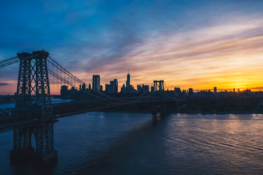 Manhattan Bridge Sunset Over Skyline