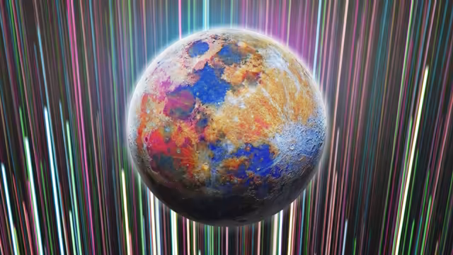 Colorful Moon with Neon Light Streaks