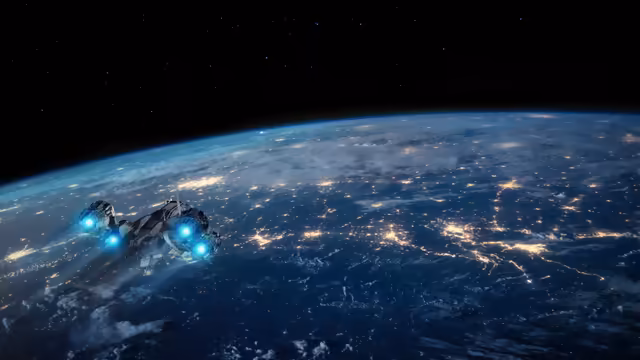 Futuristic Spacecraft Over Earth At Night