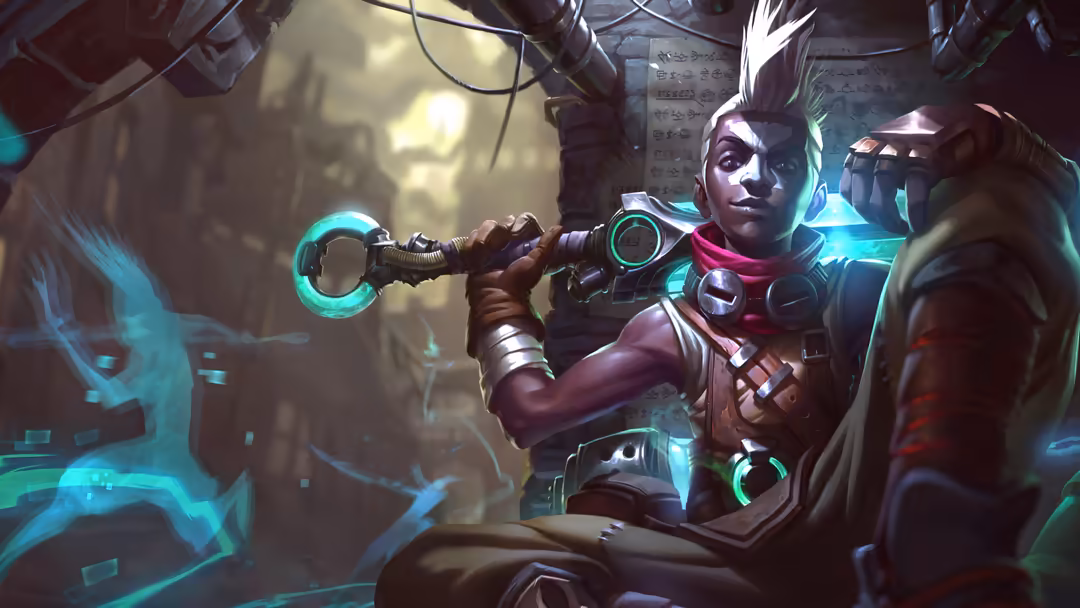 Futuristic character wielding a glowing cyan energy weapon in a high-tech cyberpunk environment with neon lighting effects