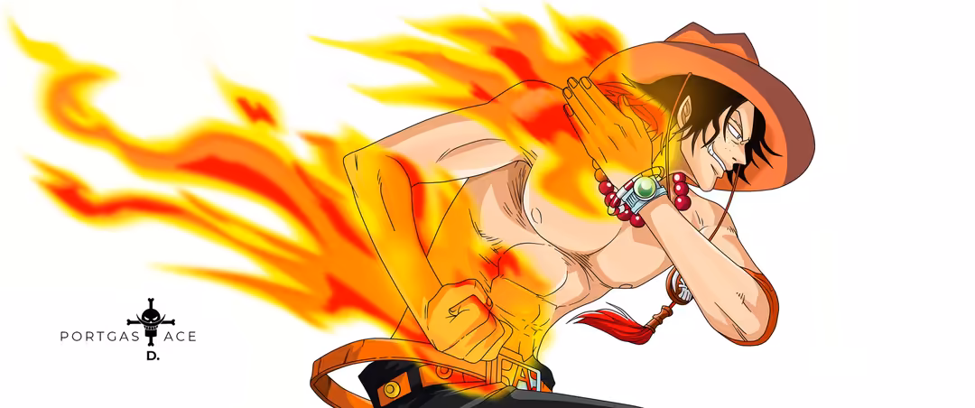 Anime character Monkey D. Luffy with flaming fist power, wearing straw hat and orange outfit, dynamic action pose with explos