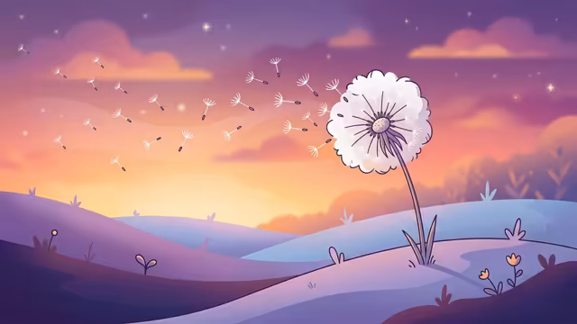 Dandelion Seeds Floating Sunset Sky