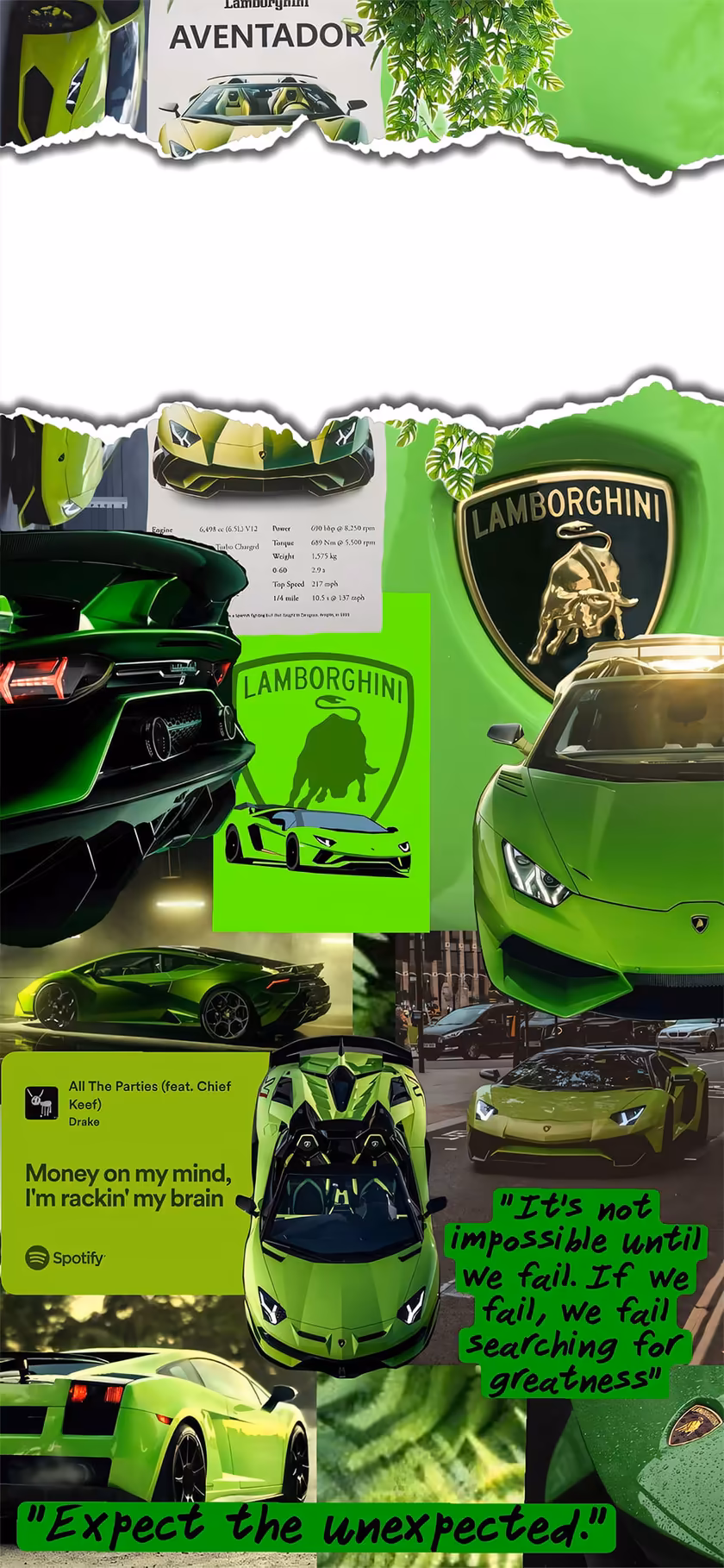 Lime Green Lamborghini Aventador Collage — supercars phone wallpaper in Full HD