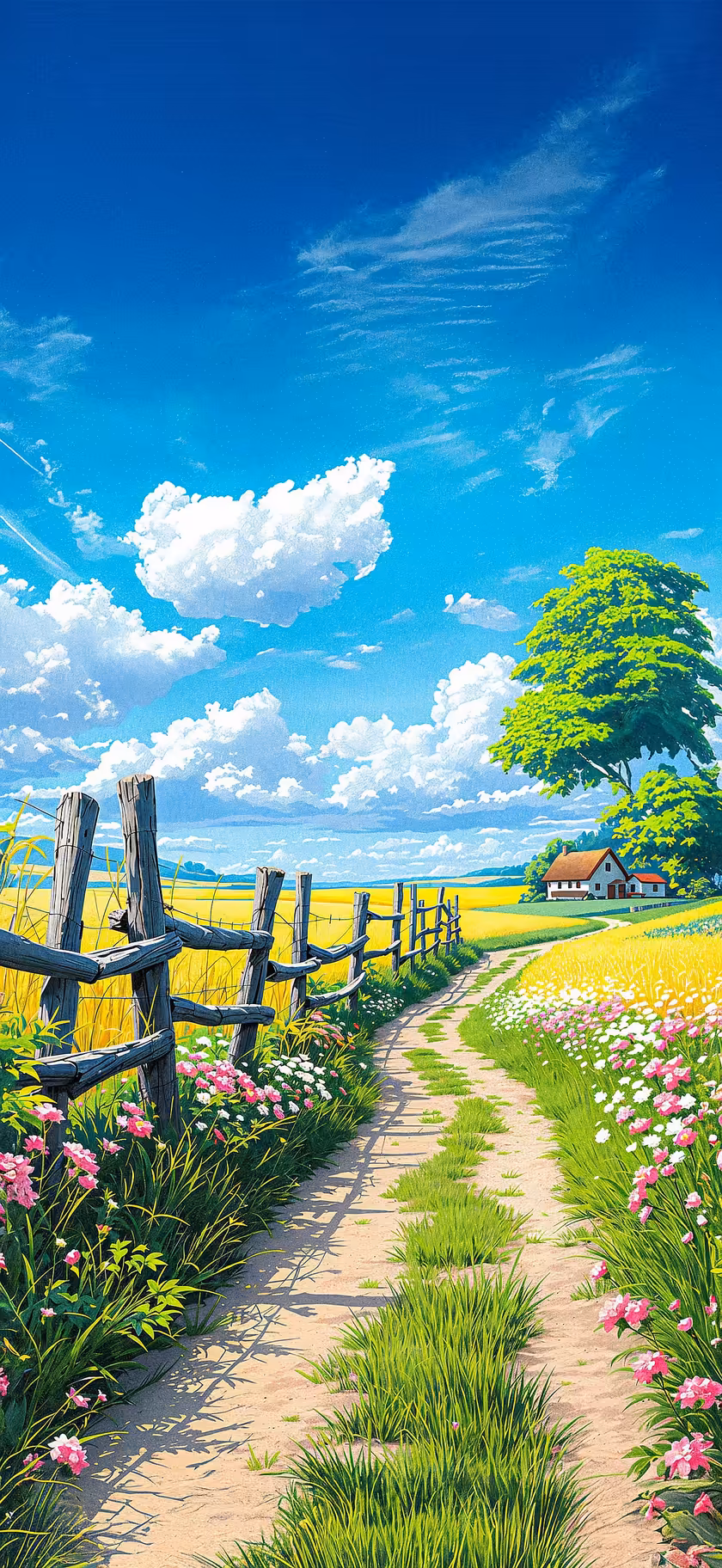 Peaceful Countryside Farmhouse – Rural Landscape Wallpaper
