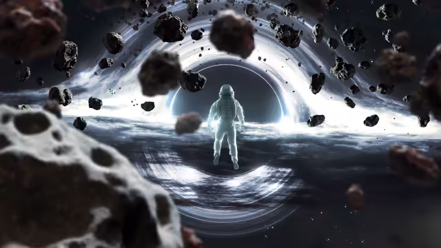 Astronaut Standing Before Black Hole