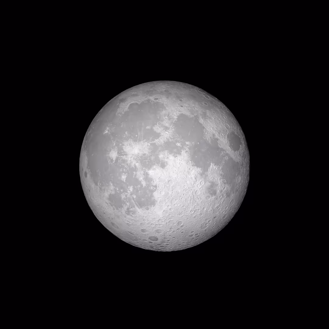 Detailed view of the full moon showing surface craters, ridges, and lunar features against a black space background