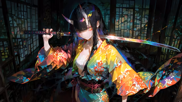 Anime Warrior Girl Neon Katana