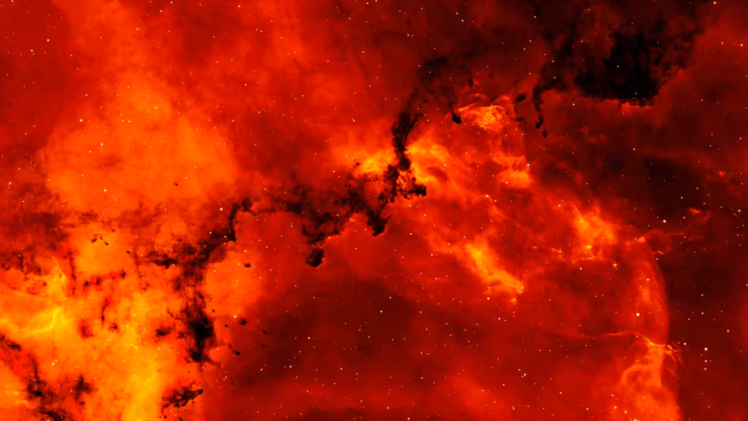 Intense solar flares with brilliant orange and red flames erupting across a cosmic landscape filled with glowing particles an