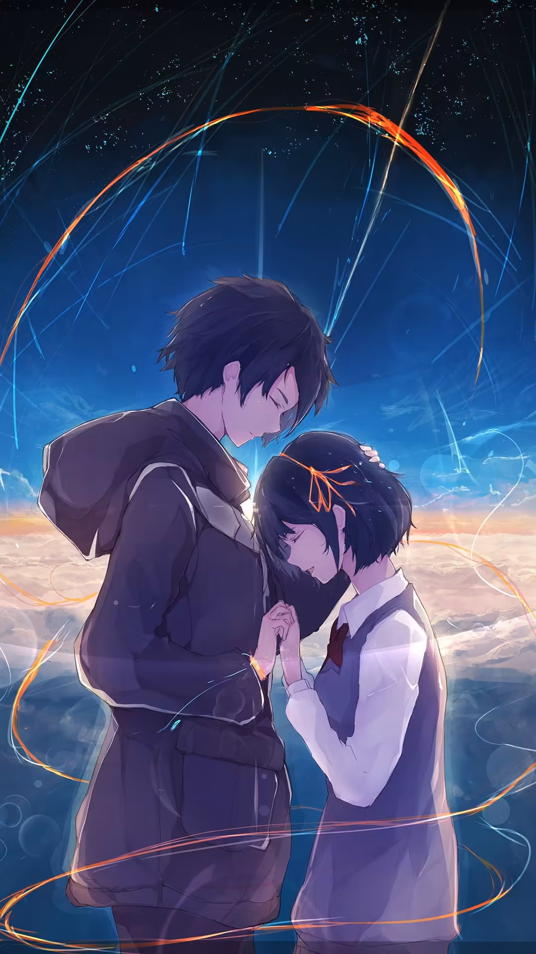 Anime Couple Glowing Sky Connection — vertical anime Full HD wallpaper