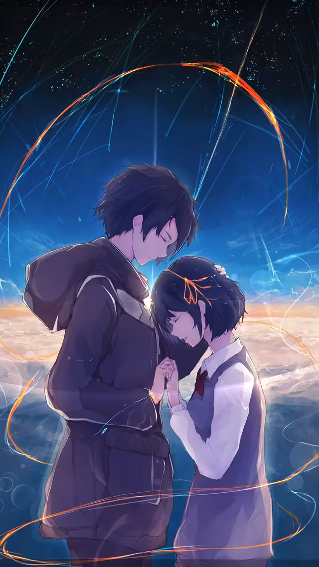 Anime Couple Glowing Sky Connection