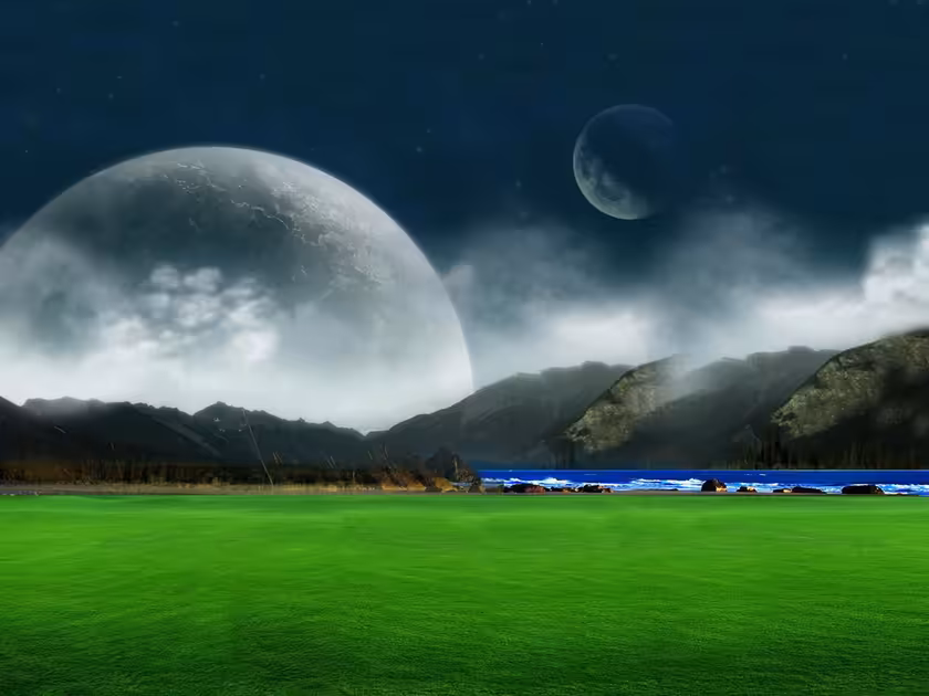 Alien Planet With Twin Moons Landscape