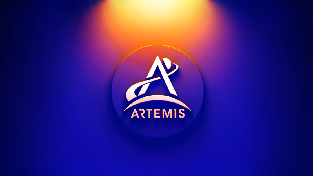 NASA Artemis program logo featuring stylized rocket design with glow effect on blue gradient background