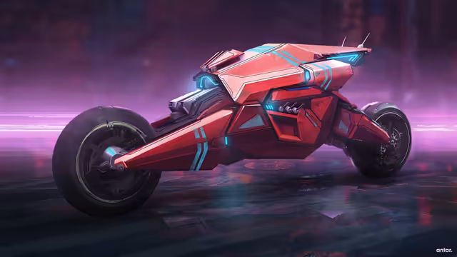 Bike Neon Red Cyberpunk Future