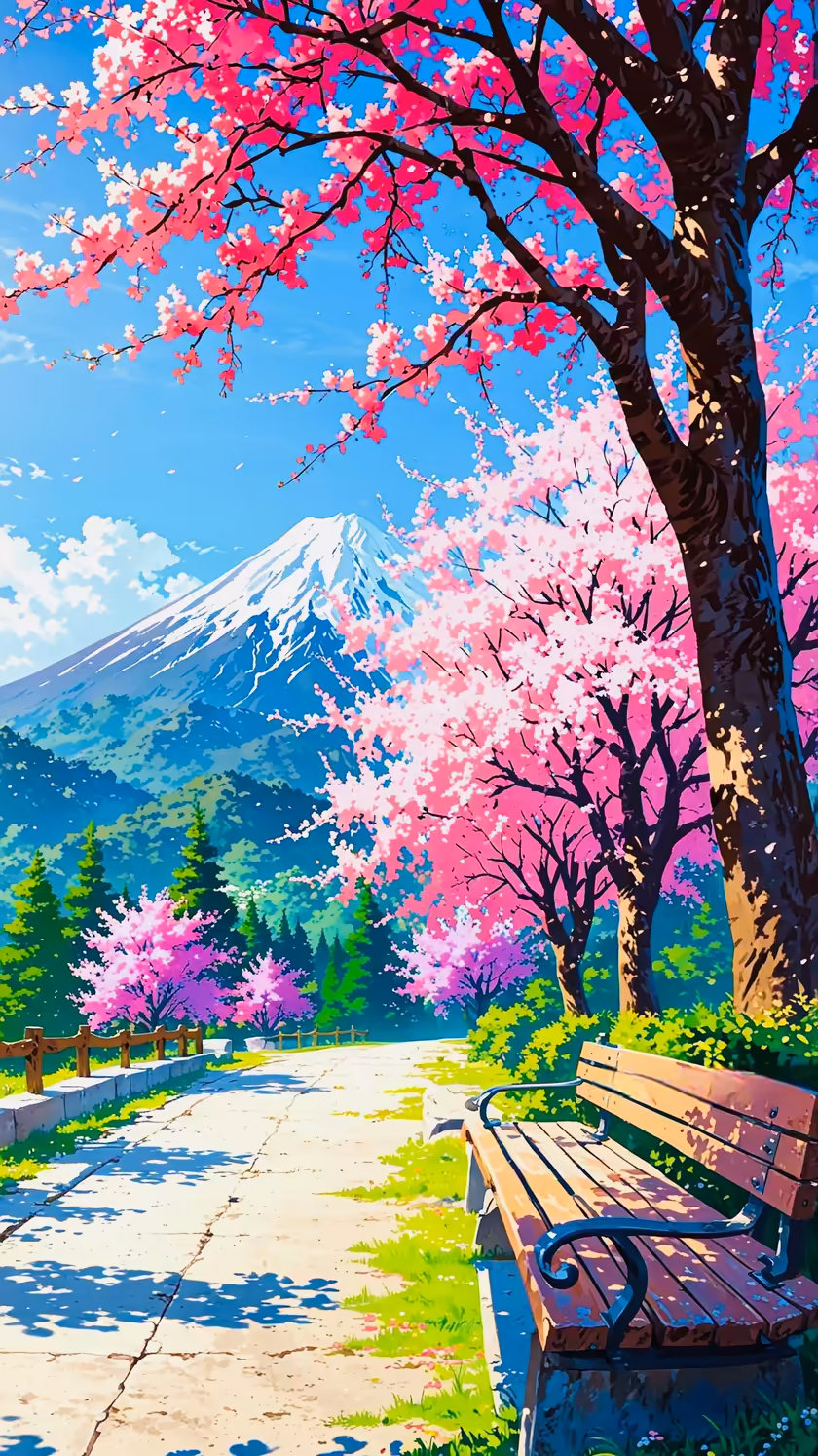 Cherry Blossoms Mount Fuji Scenic Path