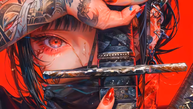 Anime Girl Red Cyberpunk Tech