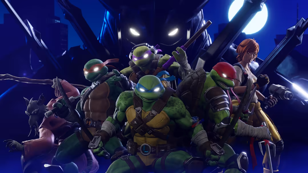 Armed animated characters in tactical gear posing against a bright blue neon background with glowing elements and weapons