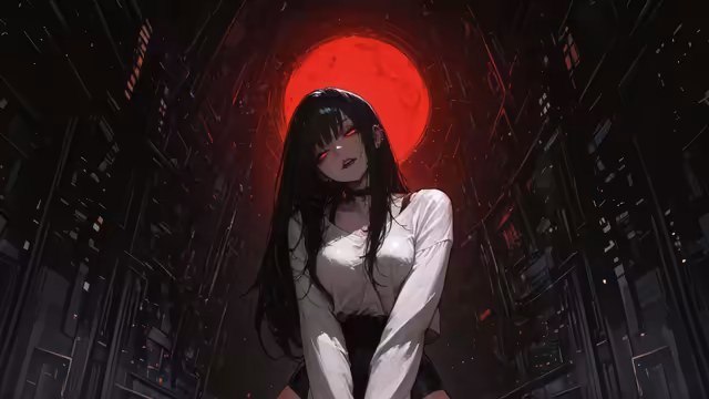 Red Moon Cyberpunk Girl Urban