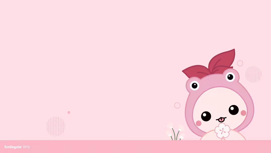 Cute kawaii character with pink head and burgundy bow, large expressive eyes and cheerful smile on soft pastel pink backgroun