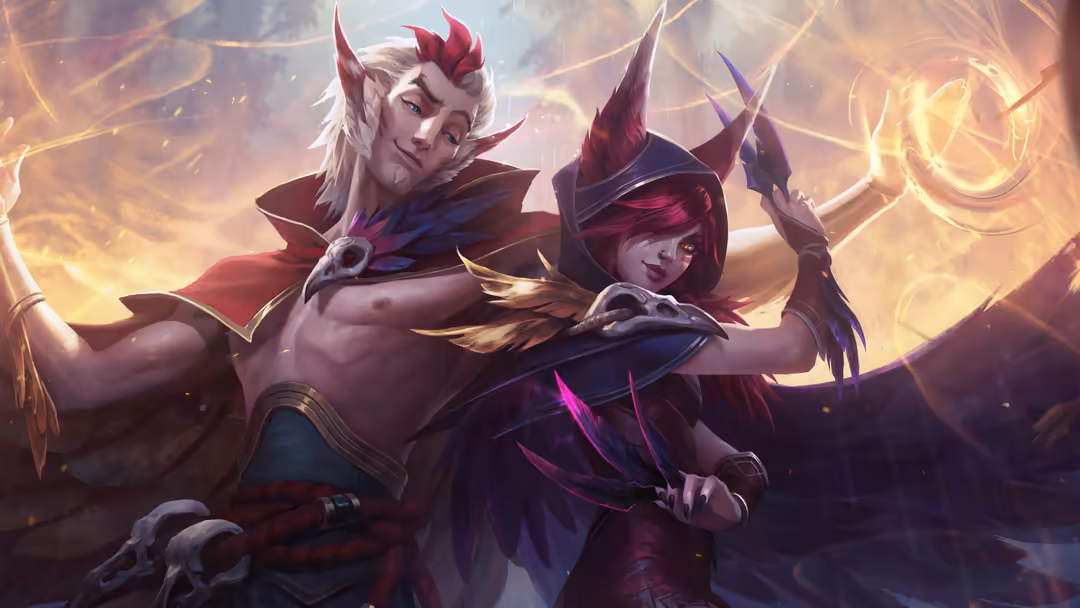 Mystical warrior character with white spiky hair and crimson horns surrounded by golden flames and magical aura