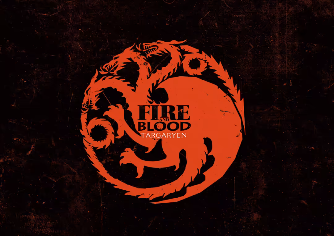 Bold red dragon emblem with intricate flames and three heads on dark textured background with fire blood text overlay