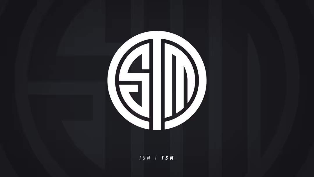 PUBG TSM esports team logo featuring circular white emblem with geometric lettering on dark striped background