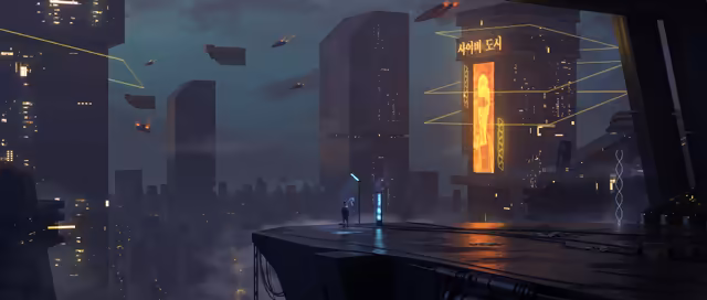Cyberpunk Neon Rooftop City Lights