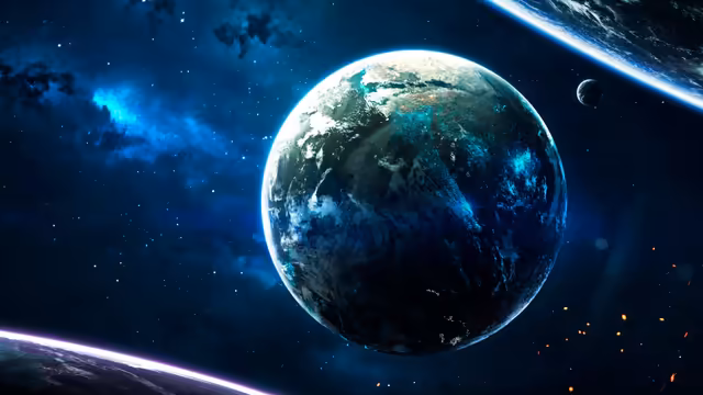 Earth in Space with Neon Glow