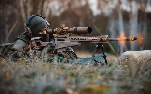 Tactical Sniper In Combat Position