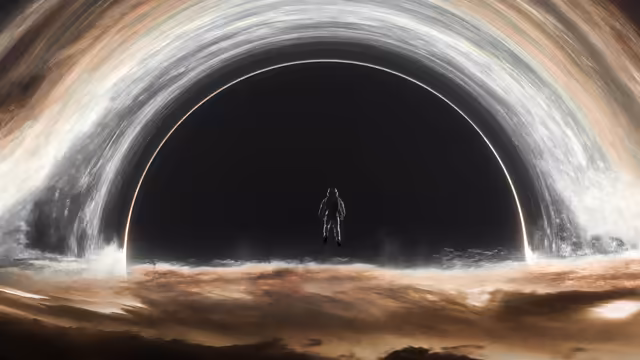 Astronaut Standing Before Black Hole