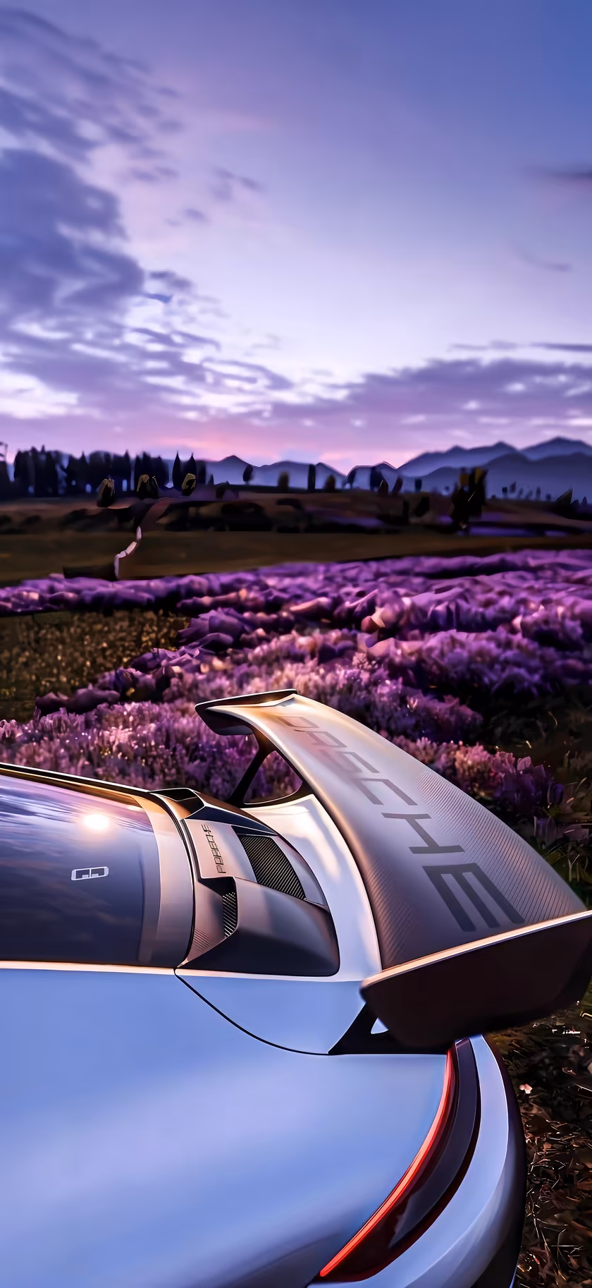 Sports Car Lavender Field Sunset