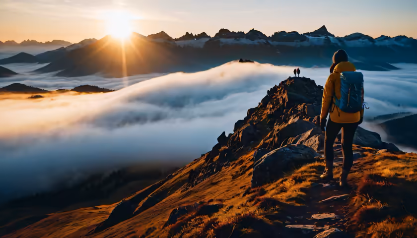 Hikers Watching Mountain Sunrise