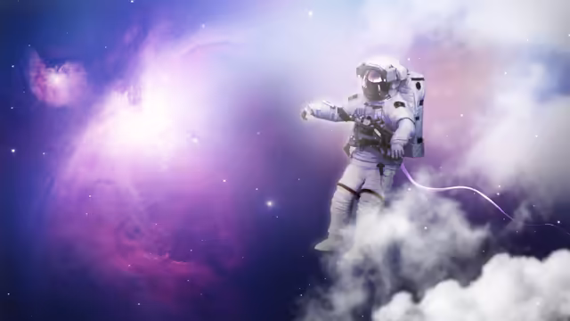 Astronaut Floating Through Purple Nebula