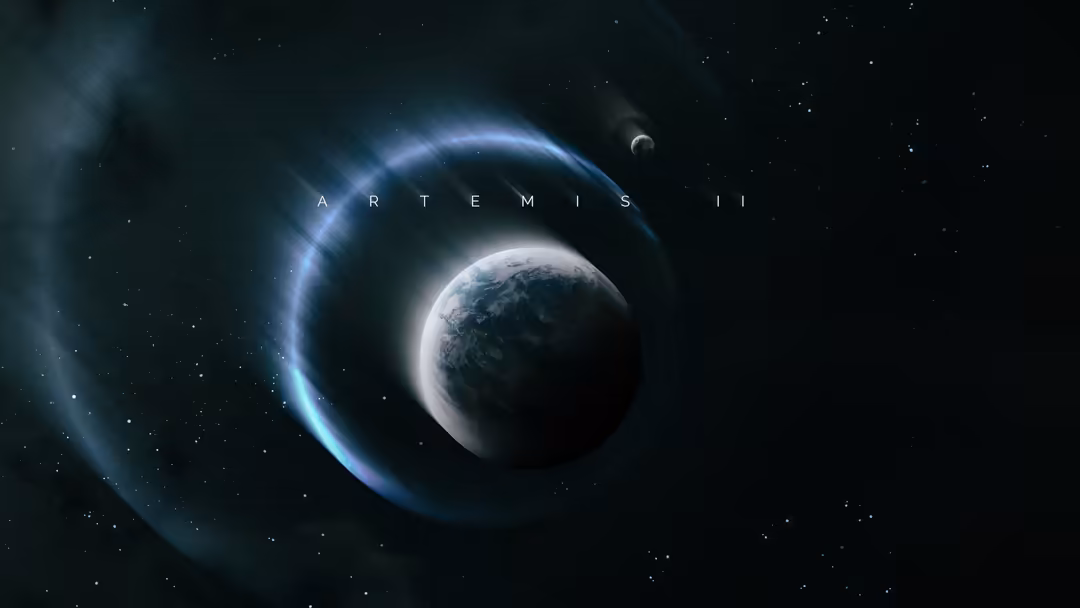 Futuristic space scene featuring a glowing planet surrounded by a luminous blue orbital ring with stars and cosmic dust in de