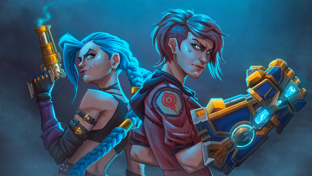 Two stylized female characters with cyan and blue hair holding futuristic weapons against a glowing neon teal background with