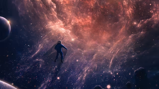 Astronaut in Cosmic Nebula Space