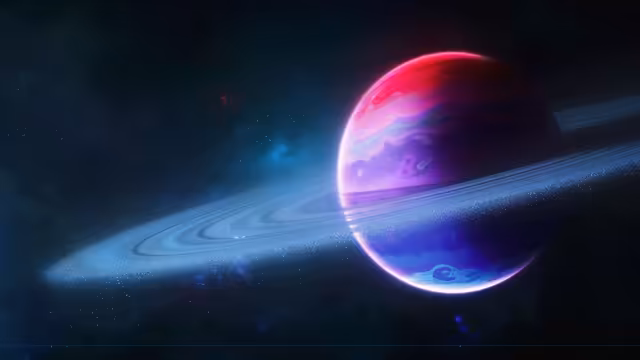 Glowing Planet With Neon Rings