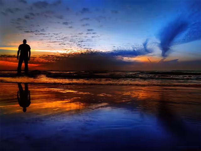Silhouette Standing Beach Sunset