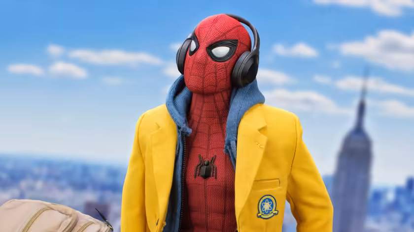 Spider-Man Listening To Music Cityscape