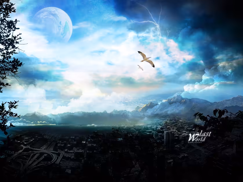 Futuristic City Storm with Moon