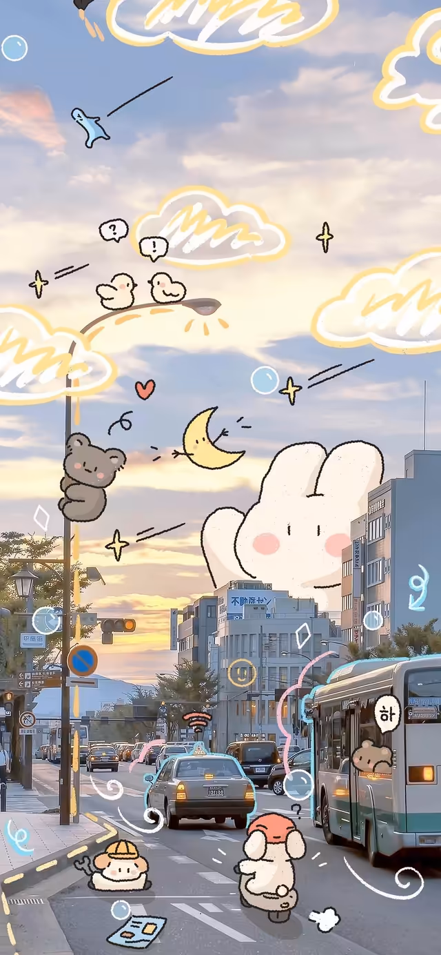 Dreamy City Street With Cute Characters