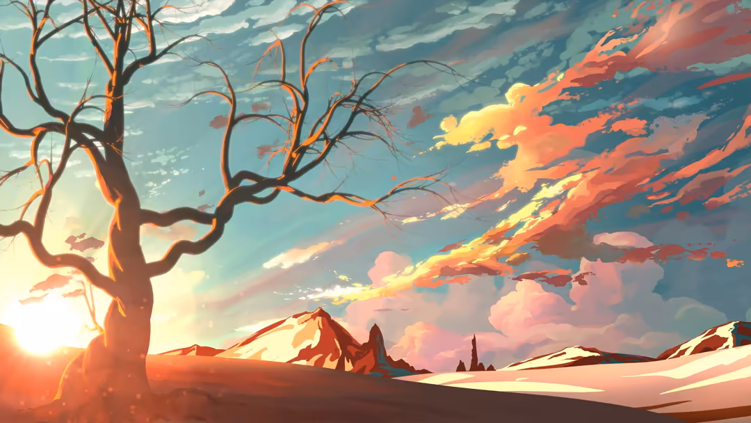 Barren Tree Surreal Sunset Landscape — horizontal sunsets 4K wallpaper