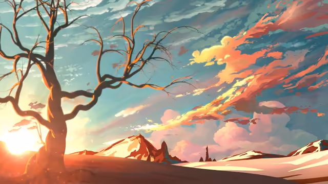 Barren Tree Surreal Sunset Landscape