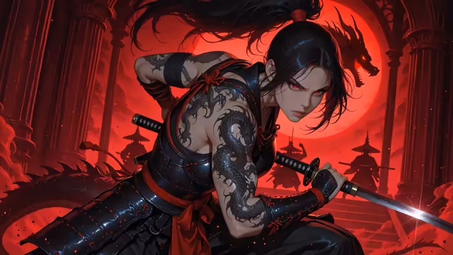Katana Girl Red Moon Warrior