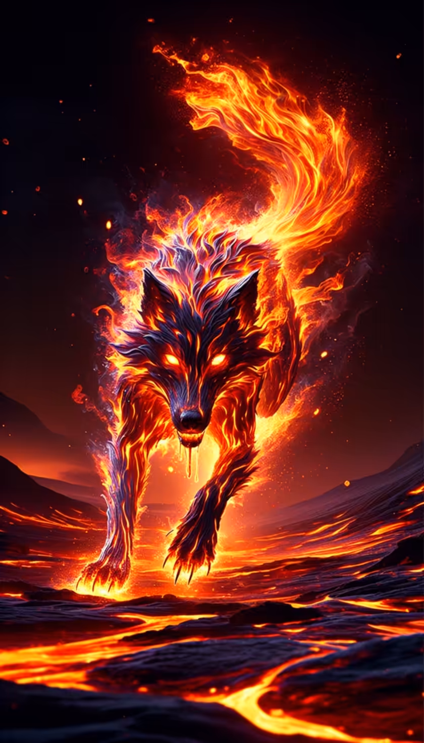 Fiery Wolf Spirit Glowing Dark — vertical wolves HD wallpaper