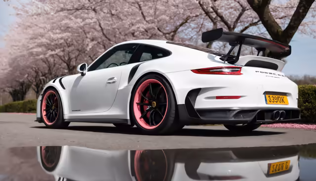 White Porsche Sports Car Pink Wheels