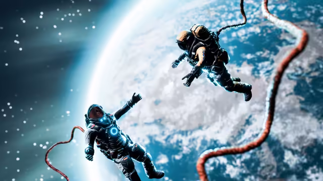 Astronauts Floating in Space Above Earth