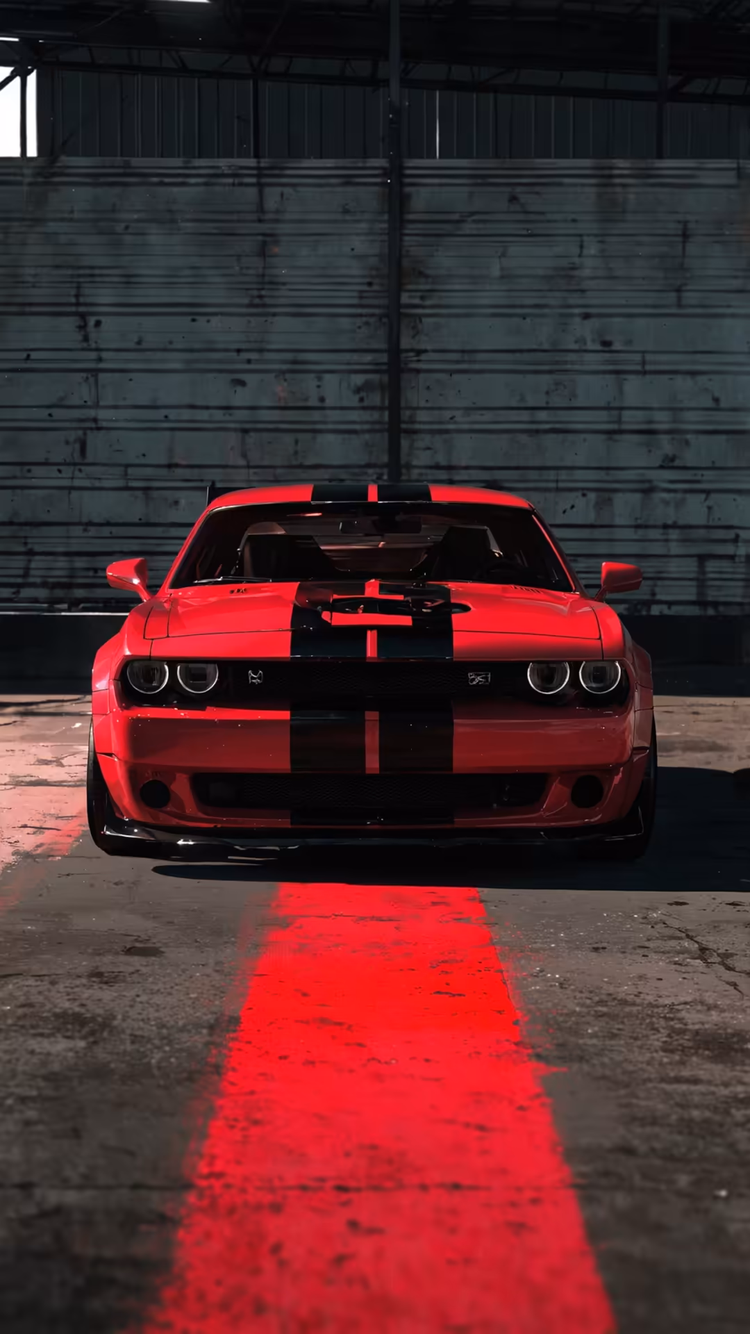 Red Muscle Car Black Stripes — vertical muscle cars QHD wallpaper