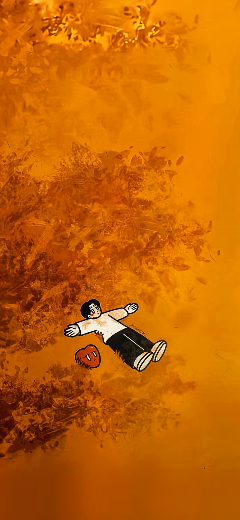 Cartoon Boy Flying Golden Abstract