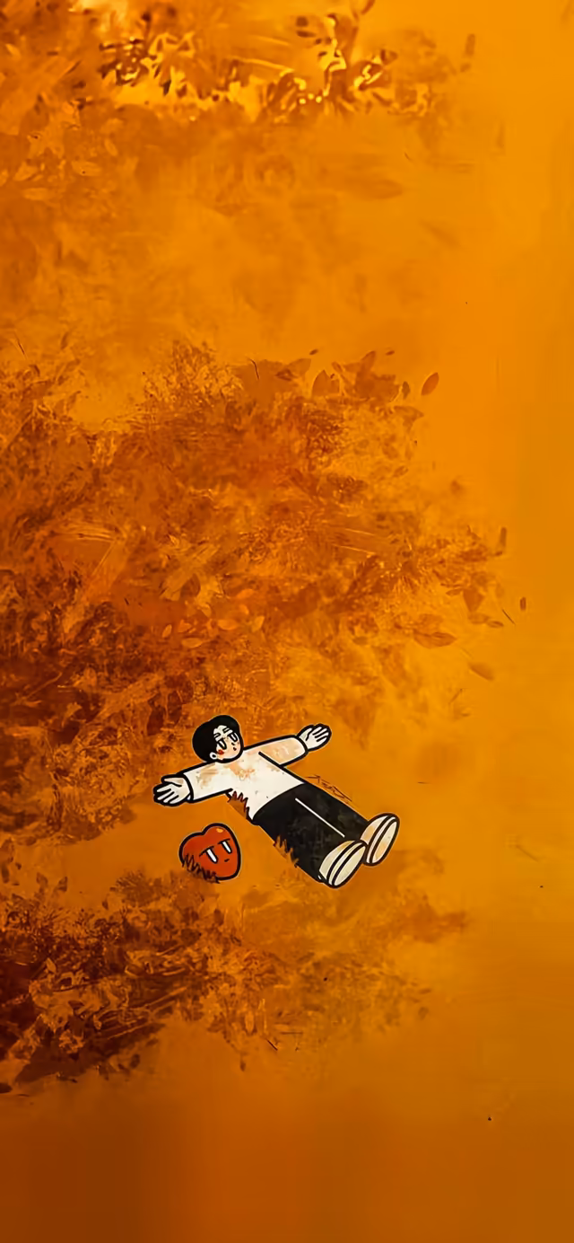 Cartoon Boy Flying Golden Abstract